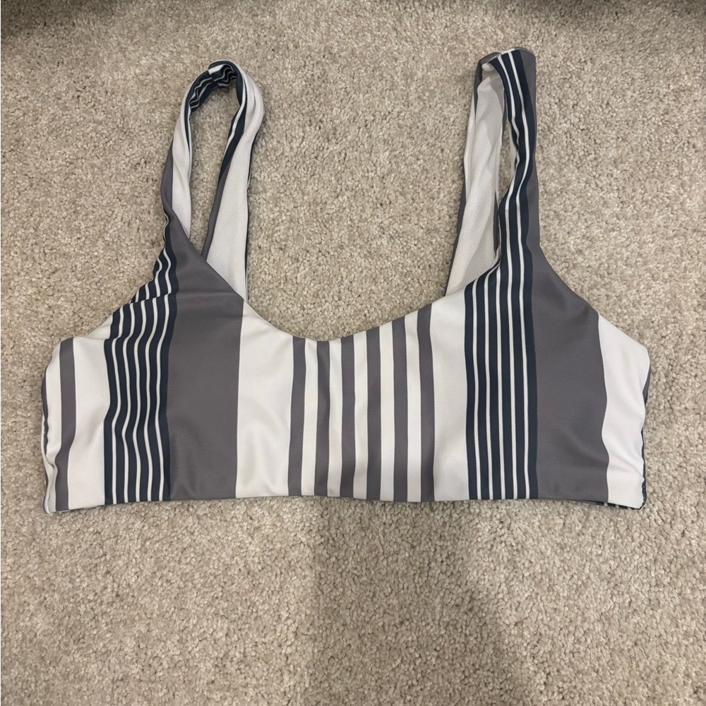 White and Gray Striped Bikini with Supportive Band